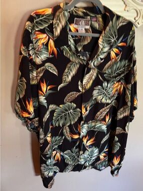 VTG Kalaheo RJC Hawaiian Made Button-up Shirt Men 3X Black w/Bird of Paradise